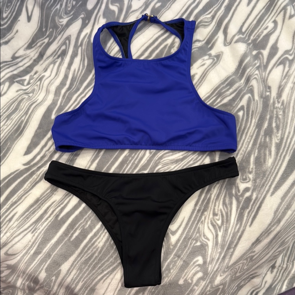 Blue and Black Bikini with Racerback and Cheeky Cut NWOT
